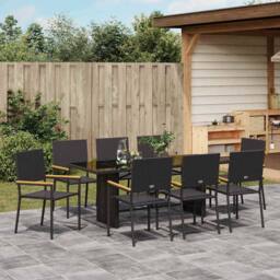 Berkfield Home Modern 9 Piece Garden Dining Set Black Poly Rattan - thumbnail 4