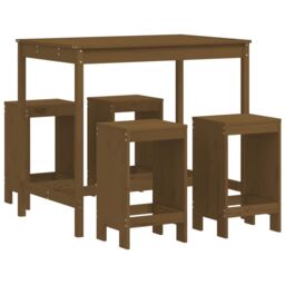Berkfield Home 5 Piece Garden Bar Set Honey Brown Solid Wood Pine - thumbnail 2