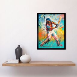 "Artery8 Wall Art Print Cricket Shot Vibrant Cricketer Batsman Portrait Art Framed in Black - Size: W12"" x H16""" - thumbnail 2