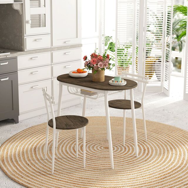 HOMCOM 3-Piece Dining Table & Chairs Set, Oval Kitchen Table with 2 Chairs Natural in Brown - image 1