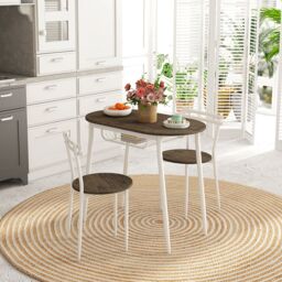 HOMCOM 3-Piece Dining Table & Chairs Set, Oval Kitchen Table with 2 Chairs Natural in Brown - thumbnail 1