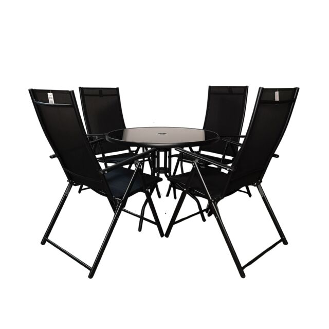 Samuel Alexander Outdoor 4 Person Round Glass Top Garden Dining Table Chairs Set in Black - image 1