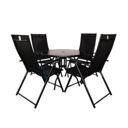 Samuel Alexander Outdoor 4 Person Round Glass Top Garden Dining Table Chairs Set in Black - thumbnail 1