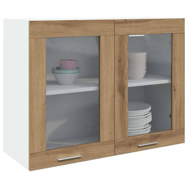 Berkfield Home Hanging Glass Cabinet Lyon Artisan Oak 80x31x60 cm Engineered Wood in Brown - Size: 80 x 31 x 60 cm - image 1