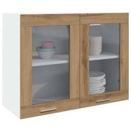 Berkfield Home Hanging Glass Cabinet Lyon Artisan Oak 80x31x60 cm Engineered Wood in Brown - Size: 80 x 31 x 60 cm - thumbnail 1
