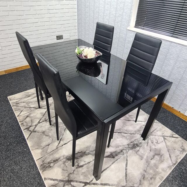 KOSY KOALA Dining Table & 4 Chairs Modern Black Glass Table With 4 Black Chairs Dining Room Furniture in Brown - image 1