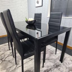 KOSY KOALA Dining Table & 4 Chairs Modern Black Glass Table With 4 Black Chairs Dining Room Furniture in Brown - thumbnail 5