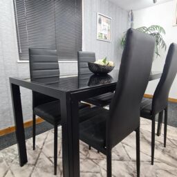 KOSY KOALA Dining Table & 4 Chairs Modern Black Glass Table With 4 Black Chairs Dining Room Furniture in Brown - thumbnail 6