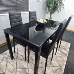 KOSY KOALA Dining Table & 4 Chairs Modern Black Glass Table With 4 Black Chairs Dining Room Furniture in Brown - thumbnail 9