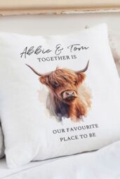 Personalised Memento Company Personalised Highland Cow Cushion in White - Size: 40 cm x 40 cm - thumbnail 3