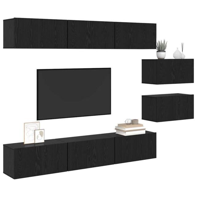 Berkfield Home TV Cabinet 8 pcs Black oak 60 x 30 x 30.5 cm Engineered wood - image 1