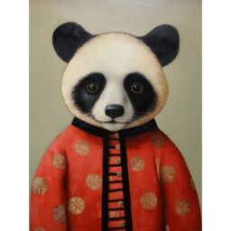 "Artery8 Wall Art Print Panda Cub in Chinese Uniform Fun Kids Bedroom Artwork Poster in Grey - Size: W18"" x H24""" - thumbnail 1