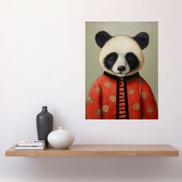 "Artery8 Wall Art Print Panda Cub in Chinese Uniform Fun Kids Bedroom Artwork Poster in Grey - Size: W18"" x H24""" - thumbnail 2