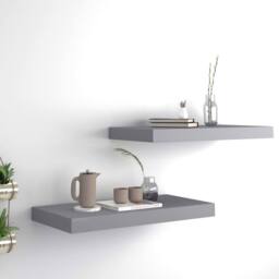 Berkfield Home Durable Floating Wall Shelves 2 pcs Grey 50x23x3.8 cm MDF - thumbnail 2