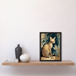Artery8 Devon Rex Cat with Flower Pattern Fur Modern Illustration Artwork Framed Wall Art Print A4 in Black - thumbnail 2