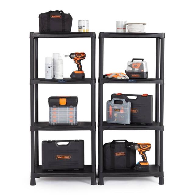 VonHaus 4 Tier Garage Shelving Units in Black - image 1