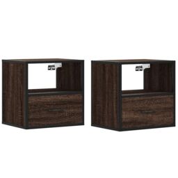 Berkfield Home Wall-mounted Bedside Cabinets 2 pcs Brown Oak 40x31x39.5 cm - thumbnail 2