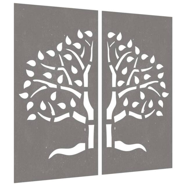 Berkfield Home Garden Wall Decorations 2 pcs 105x55 cm Corten Steel Tree Design in Brown - image 1
