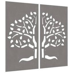 Berkfield Home Garden Wall Decorations 2 pcs 105x55 cm Corten Steel Tree Design in Brown - thumbnail 1