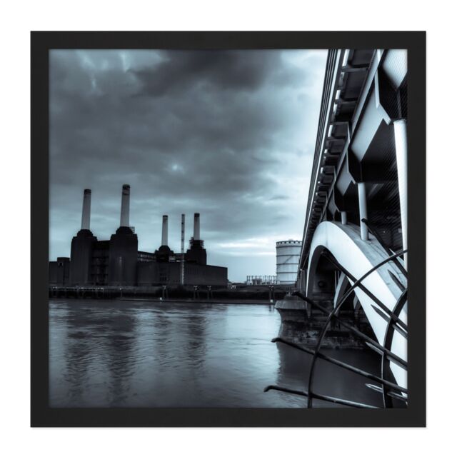 "Artery8 Wall Art Print Warby Battersea Power Station At Night Photo Square Framed Picture 16X16 Inch in Black - Size: W16"" x H16""" - image 1