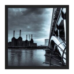 "Artery8 Wall Art Print Warby Battersea Power Station At Night Photo Square Framed Picture 16X16 Inch in Black - Size: W16"" x H16""" - thumbnail 1