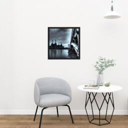 "Artery8 Wall Art Print Warby Battersea Power Station At Night Photo Square Framed Picture 16X16 Inch in Black - Size: W16"" x H16""" - thumbnail 2