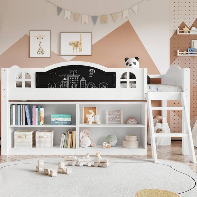 Matteo White Wooden Storage Bed with Blackboard - Single 3ft Kids Bed - image 1
