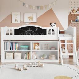 Matteo White Wooden Storage Bed with Blackboard - Single 3ft Kids Bed - thumbnail 1