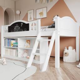 Matteo White Wooden Storage Bed with Blackboard - Single 3ft Kids Bed - thumbnail 2