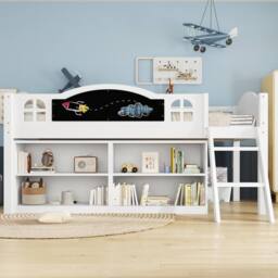 Matteo White Wooden Storage Bed with Blackboard - Single 3ft Kids Bed - thumbnail 5