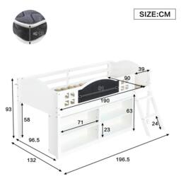 Matteo White Wooden Storage Bed with Blackboard - Single 3ft Kids Bed - thumbnail 7