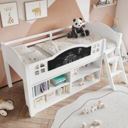 Matteo White Wooden Storage Bed with Blackboard - Single 3ft Kids Bed - thumbnail 3
