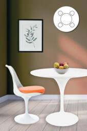 Fusion Living Tulip Set - White Medium Circular Table & Four Chairs with PU Cushion in Orange - thumbnail 1
