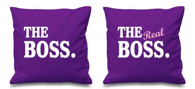 "60 SECOND MAKEOVER The Boss The Real Boss Purple Cushion Covers 16"" x 16"" Couples Cushions Valentines Anniversary Boyfriend - Size: 40 cm x 40 cm"