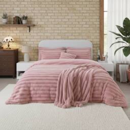 Snug City Luxury Teddy Cord Design Bedding Set Ultra Soft Cozy Stylish Comfort in Pink - Size: Single