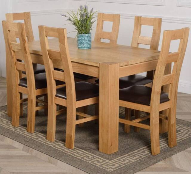 Thats Furniture Kuba 150 x 85 cm Chunky Medium Oak Dining Table & 6 Yale Chairs in Brown - image 1