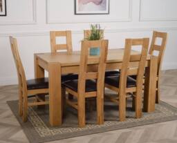 Thats Furniture Kuba 150 x 85 cm Chunky Medium Oak Dining Table & 6 Yale Chairs in Brown - thumbnail 3