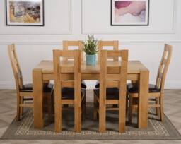 Thats Furniture Kuba 150 x 85 cm Chunky Medium Oak Dining Table & 6 Yale Chairs in Brown - thumbnail 2