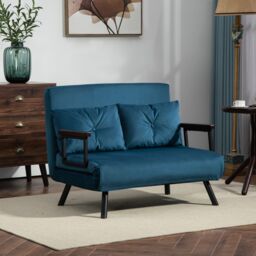 HOMCOM Click Clack Bed Settee for Living Room, Guest Room in Blue - thumbnail 1