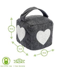 Nicola Spring Herringbone Door Stop - 16 x 16cm - Heart in Grey - Size: 16 x 16 cm - thumbnail 3