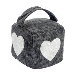 Nicola Spring Herringbone Door Stop - 16 x 16cm - Heart in Grey - Size: 16 x 16 cm - thumbnail 1