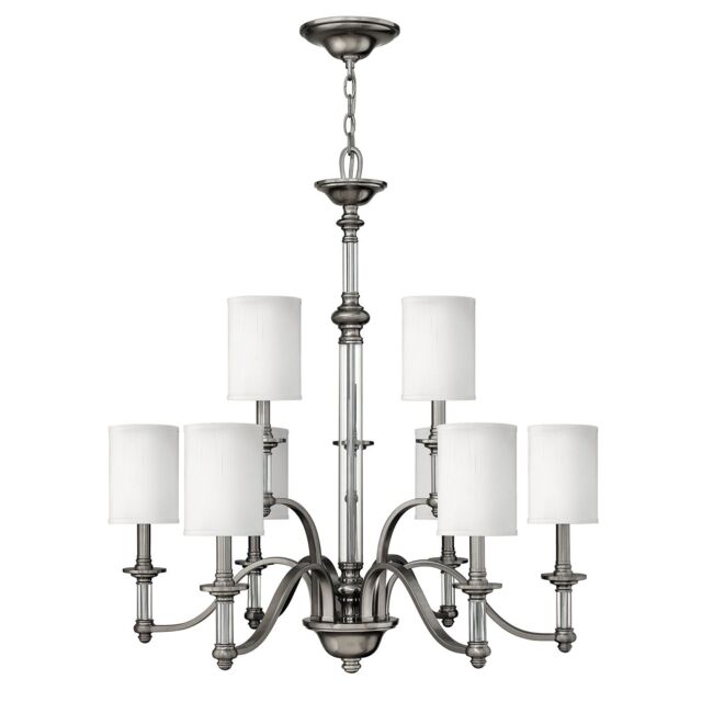 Loops 9 Bulb Chandelier Hanging Pendant LIght Brushed Nickel LED E14 60W Bulb in Metallics - image 1