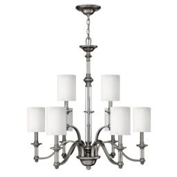 Loops 9 Bulb Chandelier Hanging Pendant LIght Brushed Nickel LED E14 60W Bulb in Metallics - thumbnail 1