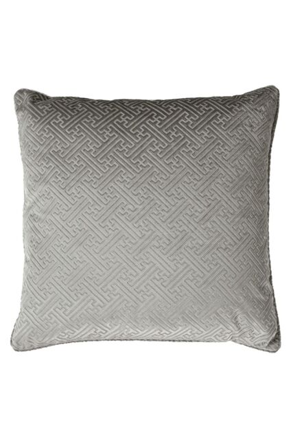 Paoletti Florence Geometric Embossed Velvet Piped Cushion in Silver - Size: 55 cm x 55 cm - image 1