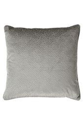 Paoletti Florence Geometric Embossed Velvet Piped Cushion in Silver - Size: 55 cm x 55 cm