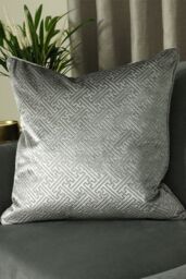Paoletti Florence Geometric Embossed Velvet Piped Cushion in Silver - Size: 55 cm x 55 cm - thumbnail 3