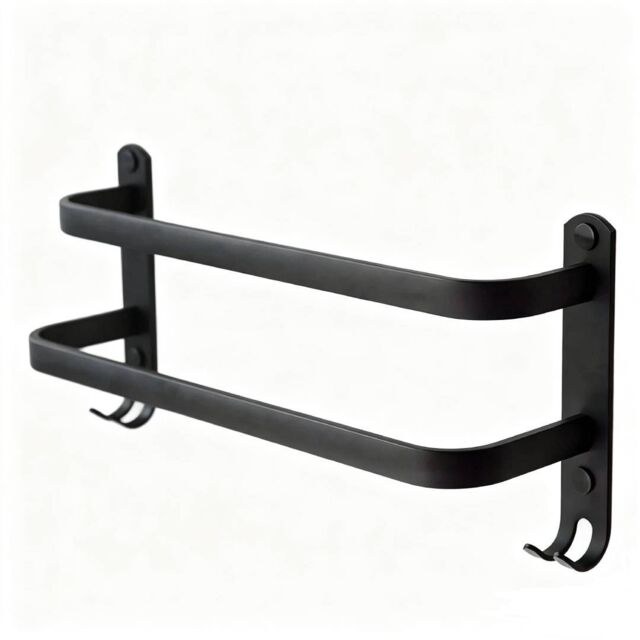 SPETLEK Double Towel Rail Holder Wall Mounted Bathroom Rack Shelf-60CM in Black - image 1