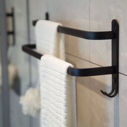 SPETLEK Double Towel Rail Holder Wall Mounted Bathroom Rack Shelf-60CM in Black - thumbnail 7