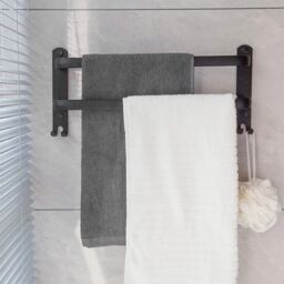 SPETLEK Double Towel Rail Holder Wall Mounted Bathroom Rack Shelf-60CM in Black - thumbnail 2