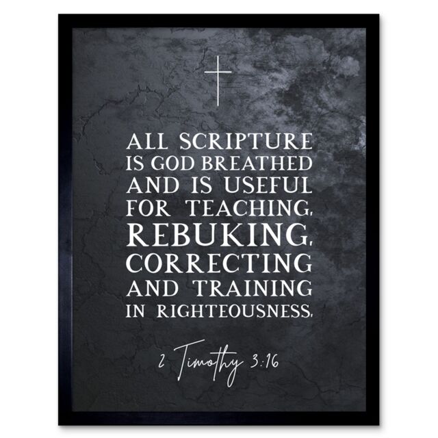 "Artery8 Wall Art Print 2 Timothy 3:16 All Scripture is God Breathed Christian Bible Verse Quote Scripture Typography Art Framed - Size: W12"" x H16""" - image 1
